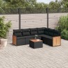 Salon de jardin 7 pcs avec coussins noir résine tressée 