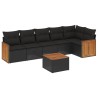 Salon de jardin 7 pcs avec coussins noir résine tressée 