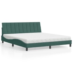 Lit avec matelas vert foncé 180x200 cm velours 