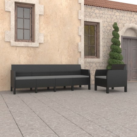 Salon de jardin 2 pcs avec coussins PP Rotin Anthracite 