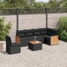 Salon de jardin 7 pcs avec coussins noir résine tressée 