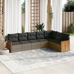 Salon de jardin avec coussins 7 pcs gris résine tressée 