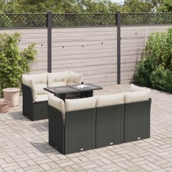 Salon de jardin 6 pcs avec coussins noir résine tressée 