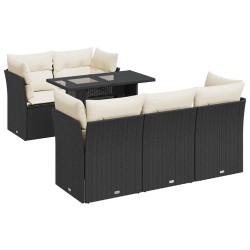 Salon de jardin 6 pcs avec coussins noir résine tressée 