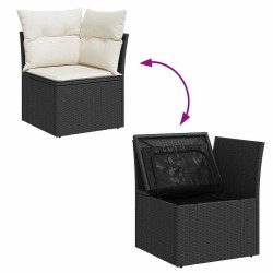 Salon de jardin 6 pcs avec coussins noir résine tressée 