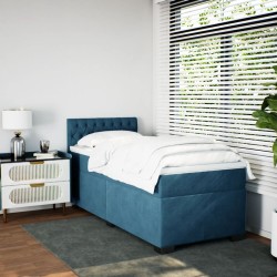 Sommier à lattes de lit avec matelas bleu 90x200 cm velours 