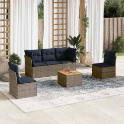 Salon de jardin 6 pcs avec coussins gris résine tressée 