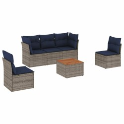Salon de jardin 6 pcs avec coussins gris résine tressée 