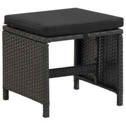 Ensemble à manger de jardin coussins 9pcs Résine tressée Noir 