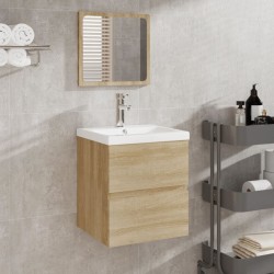 Armoire lavabo de salle de bain bassin et miroir Chêne sonoma 