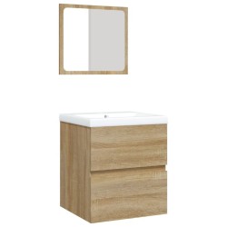 Armoire lavabo de salle de bain bassin et miroir Chêne sonoma 