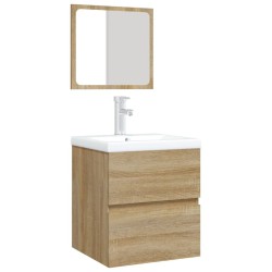 Armoire lavabo de salle de bain bassin et miroir Chêne sonoma 