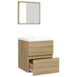 Armoire lavabo de salle de bain bassin et miroir Chêne sonoma 