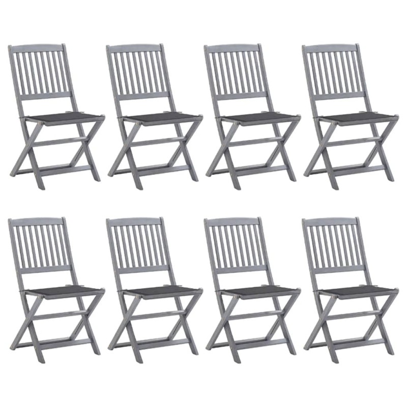 Chaises pliables d'extérieur lot de 8 et coussins Bois d'acacia 
