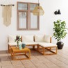 Salon de jardin 5 pcs avec coussin Crème Bois d'acacia solide 