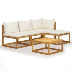 Salon de jardin 5 pcs avec coussin Crème Bois d'acacia solide 