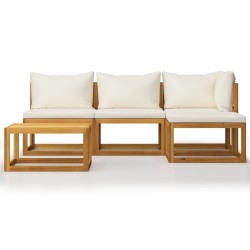 Salon de jardin 5 pcs avec coussin Crème Bois d'acacia solide 