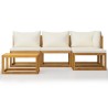 Salon de jardin 5 pcs avec coussin Crème Bois d'acacia solide 