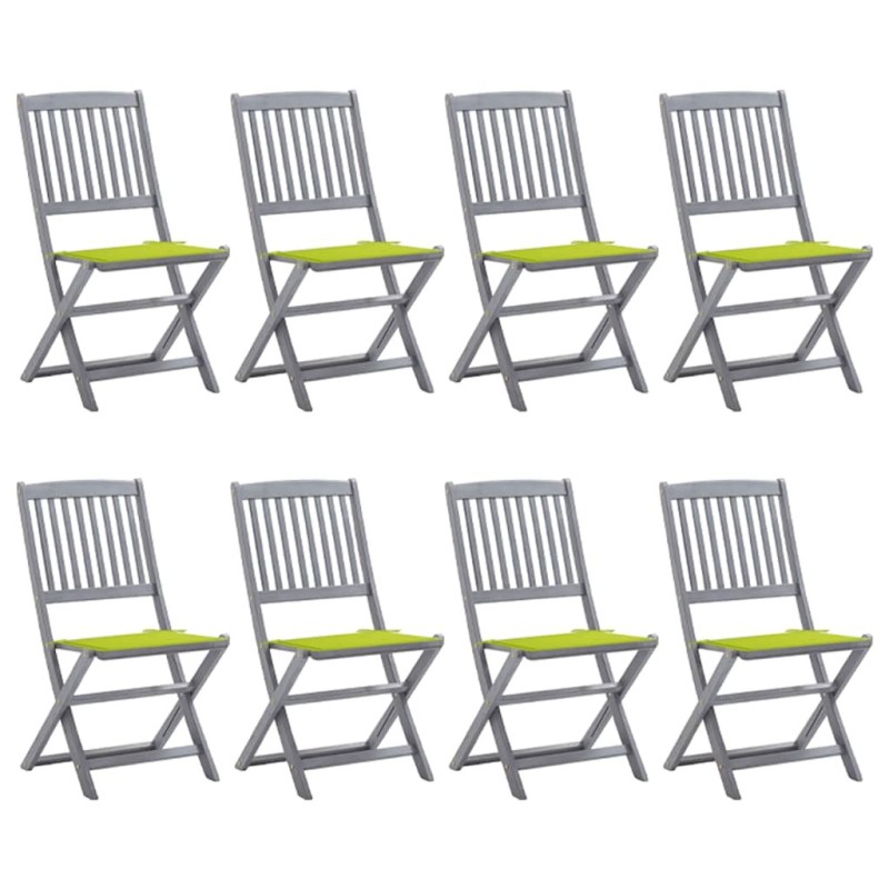 Chaises pliables d'extérieur lot de 8 et coussins Bois d'acacia 