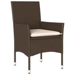 Ensemble à manger de jardin et coussins 5pcs marron rotin verre 
