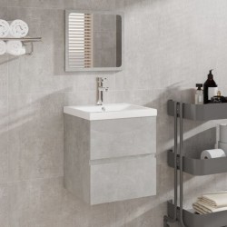 Armoire lavabo de salle de bain et bassin et miroir Gris béton 