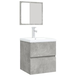 Armoire lavabo de salle de bain et bassin et miroir Gris béton 