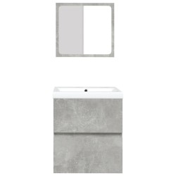 Armoire lavabo de salle de bain et bassin et miroir Gris béton 