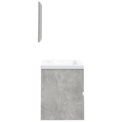 Armoire lavabo de salle de bain et bassin et miroir Gris béton 