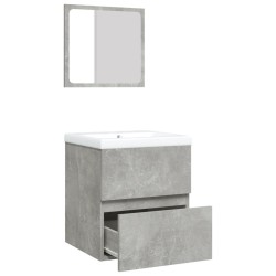 Armoire lavabo de salle de bain et bassin et miroir Gris béton 