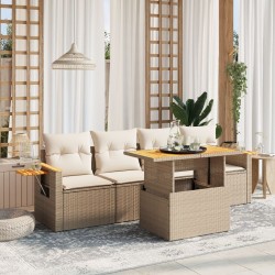 Salon de jardin avec coussins 5 pcs beige résine tressée 