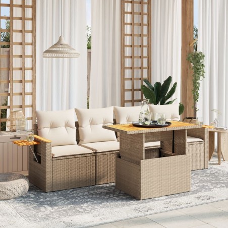 Salon de jardin avec coussins 5 pcs beige résine tressée 
