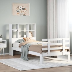 Lit bibliothèque sans matelas blanc 90x200cm bois de pin massif 