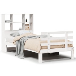 Lit bibliothèque sans matelas blanc 90x200cm bois de pin massif 