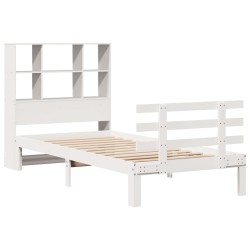 Lit bibliothèque sans matelas blanc 90x200cm bois de pin massif 