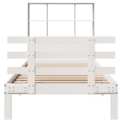 Lit bibliothèque sans matelas blanc 90x200cm bois de pin massif 