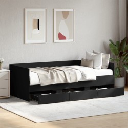 Lit de jour avec tiroirs sans matelas noir 100x200 cm 