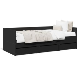 Lit de jour avec tiroirs sans matelas noir 100x200 cm 