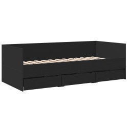 Lit de jour avec tiroirs sans matelas noir 100x200 cm 