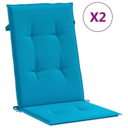 Coussins de chaise de jardin à dossier haut lot de 2 bleu tissu 