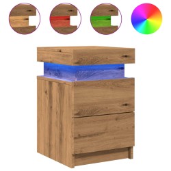 Table de chevet avec LED chêne artisanal bois d'ingénierie 