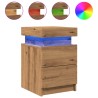 Table de chevet avec LED chêne artisanal bois d'ingénierie 