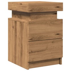 Table de chevet avec LED chêne artisanal bois d'ingénierie 