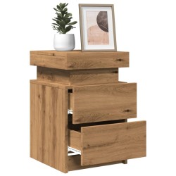 Table de chevet avec LED chêne artisanal bois d'ingénierie 