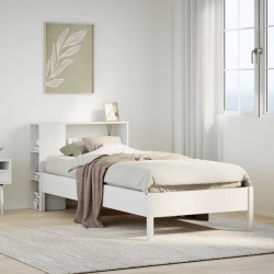 Lit bibliothèque sans matelas blanc 75x190cm bois de pin massif 