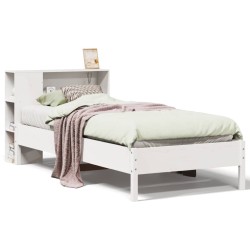 Lit bibliothèque sans matelas blanc 75x190cm bois de pin massif 