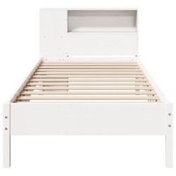 Lit bibliothèque sans matelas blanc 75x190cm bois de pin massif 