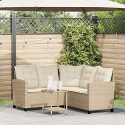 Canapé de jardin avec table et coussins en forme de L beige 