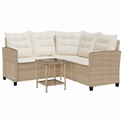 Canapé de jardin avec table et coussins en forme de L beige 