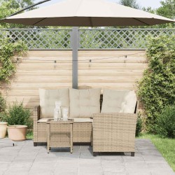 Canapé de jardin avec table et coussins en forme de L beige 
