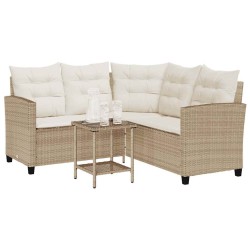 Canapé de jardin avec table et coussins en forme de L beige 